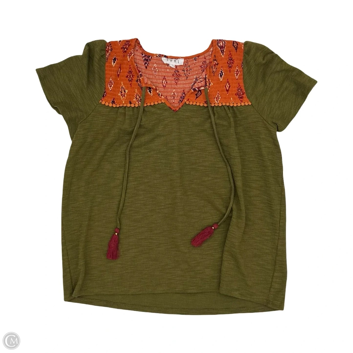 Top Short Sleeve By Thml In Green & Orange, Size: M