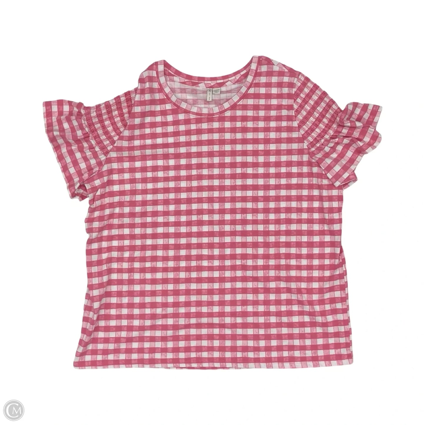 Top Short Sleeve By Cato In Pink & White, Size: 2x