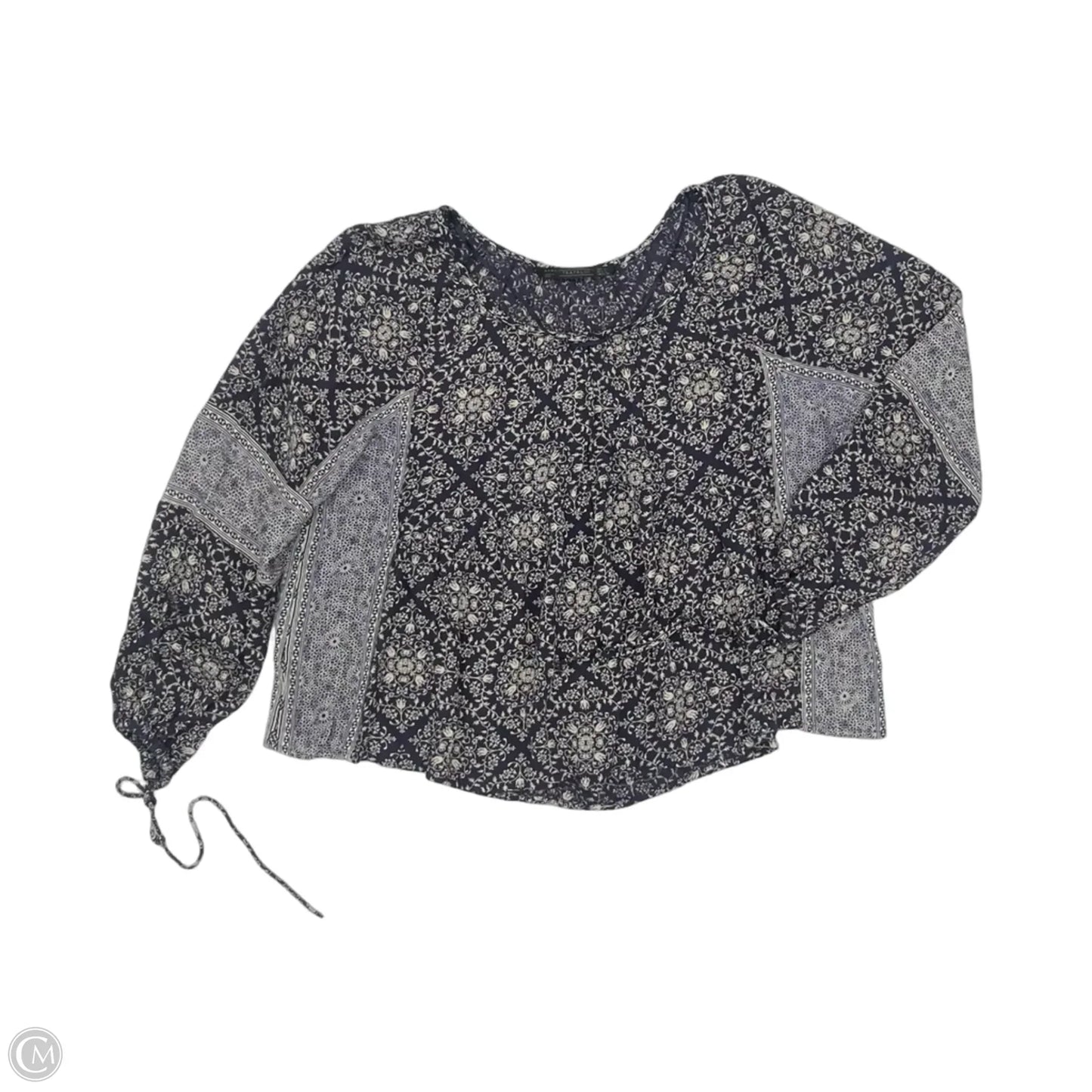 Blouse Long Sleeve By Zara In Blue & Cream, Size: L