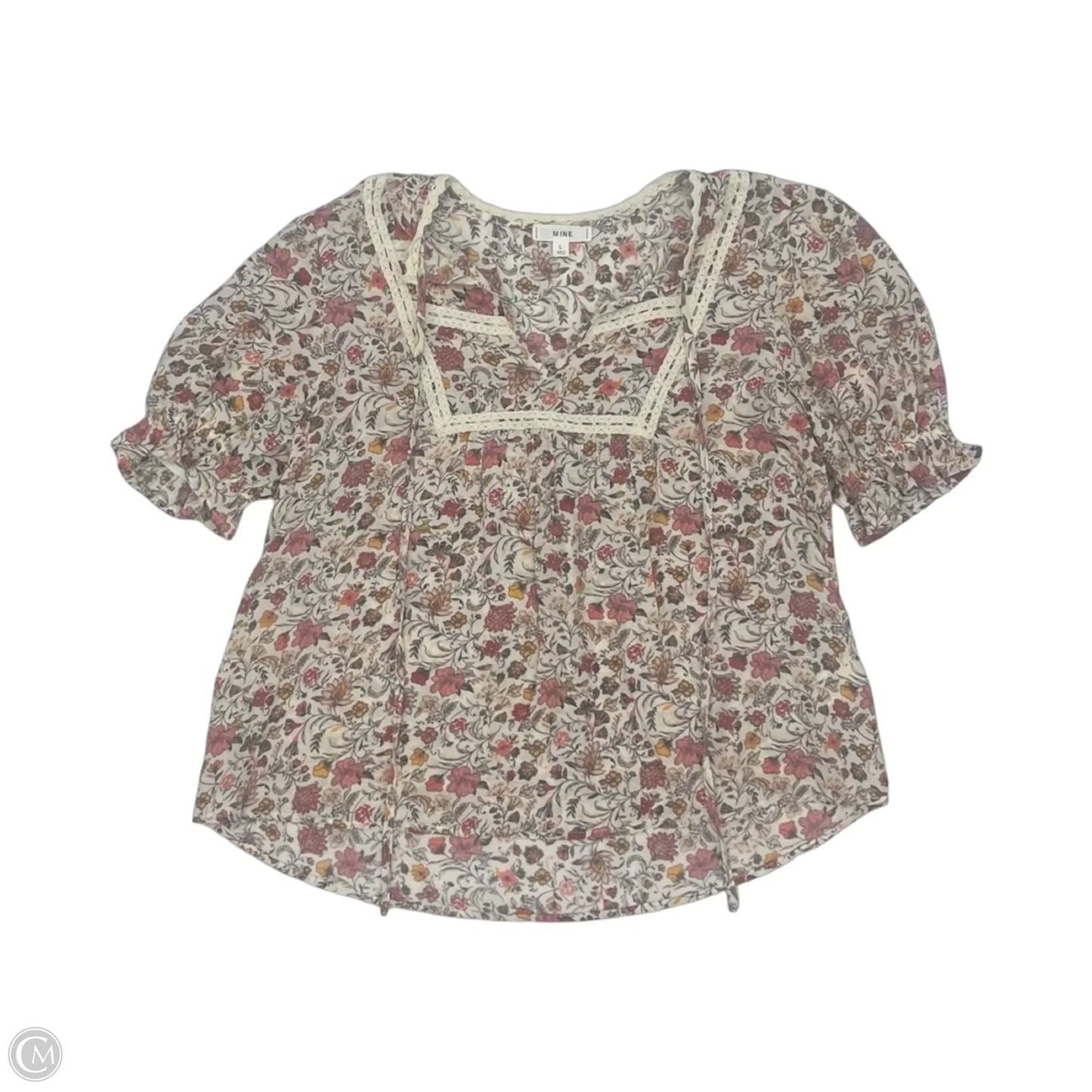 Blouse Short Sleeve By Mine In Cream, Size: L