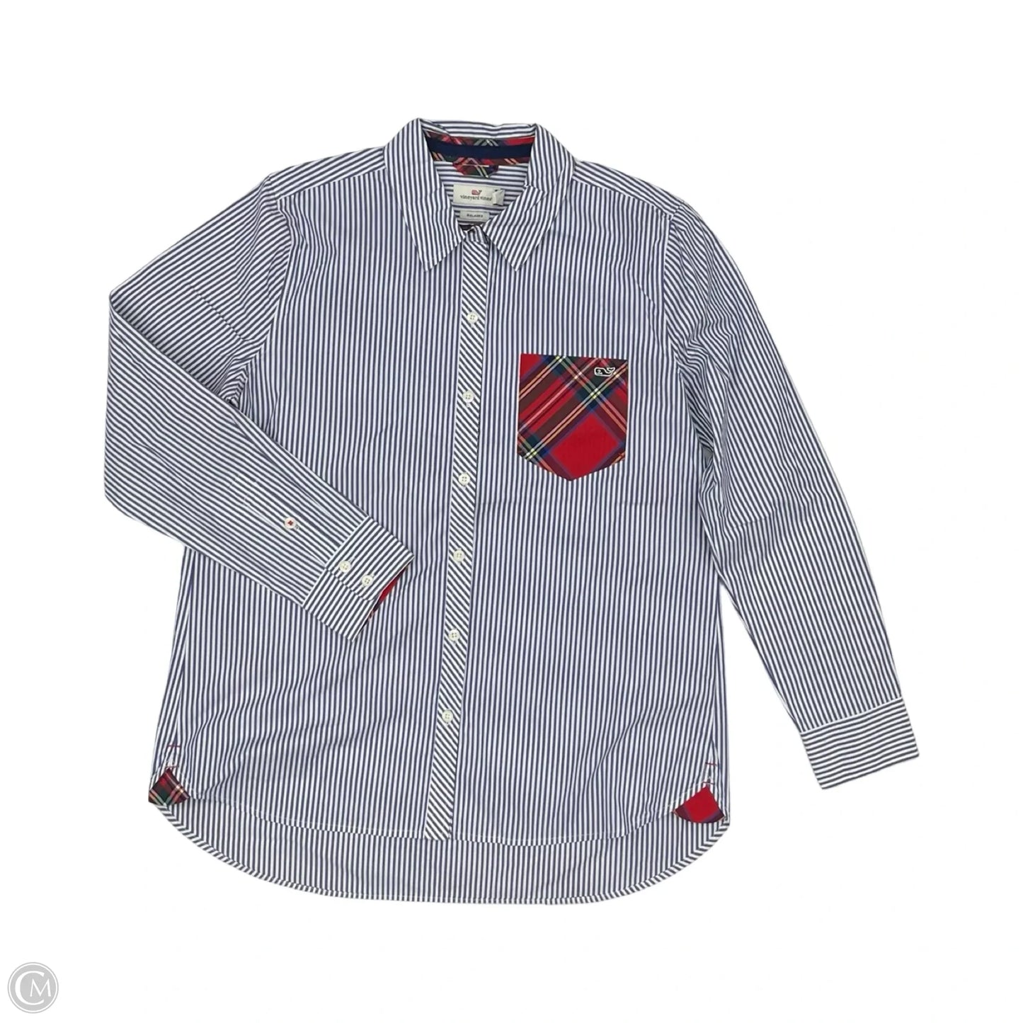 Blouse Long Sleeve By Vineyard Vines In Blue & White, Size: M