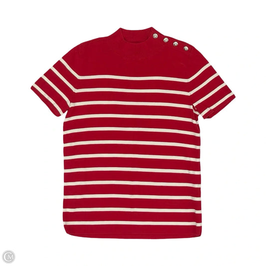 Sweater Short Sleeve By Talbots In Cream & Red, Size: M