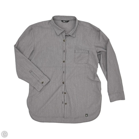 Athletic Top Long Sleeve Collar By The North Face In Grey, Size: Xl