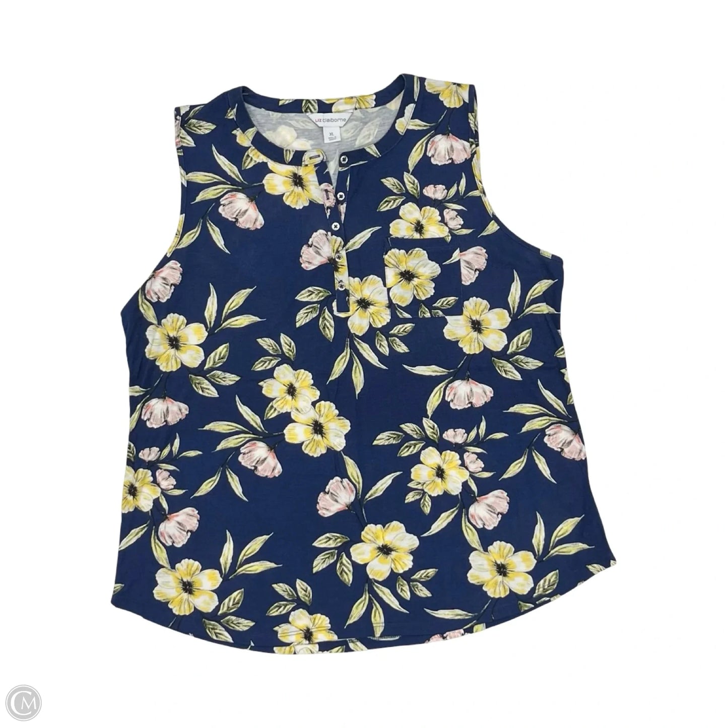 Blouse Sleeveless By Liz Claiborne In Blue & Yellow, Size: Xl