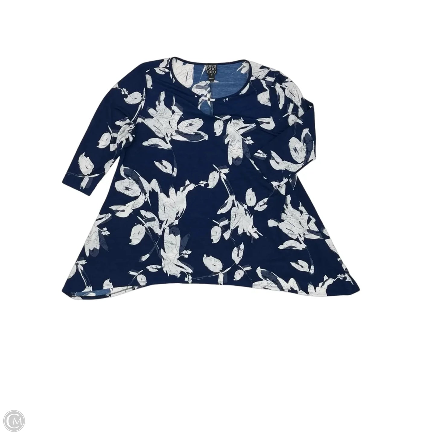 Tunic 3/4 Sleeve By Clara Sun Woo In Blue & White, Size: 1x