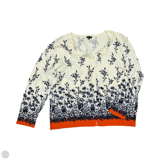 Sweater Cardigan By Talbots In Blue & Cream, Size: 2x