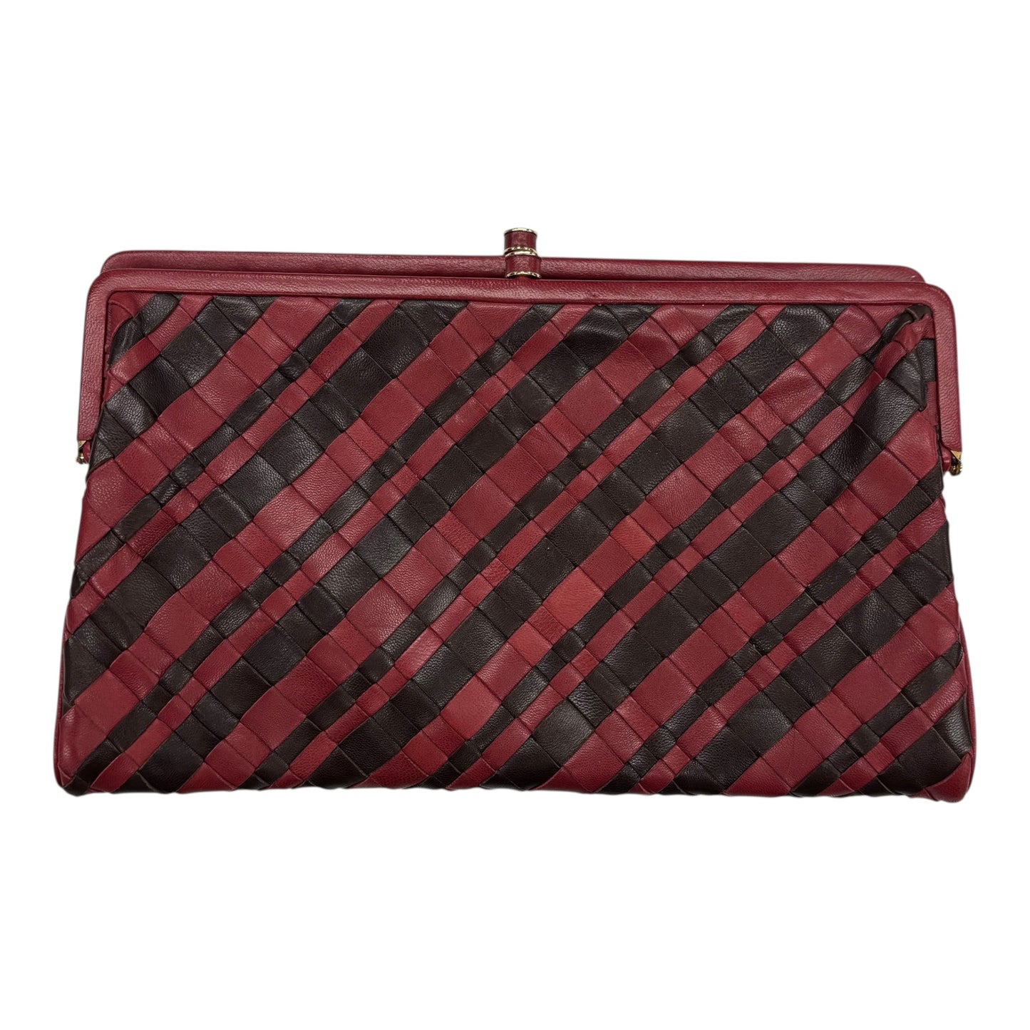 Clutch Luxury Designer By Bottega Veneta In Black & Red, Size:Medium