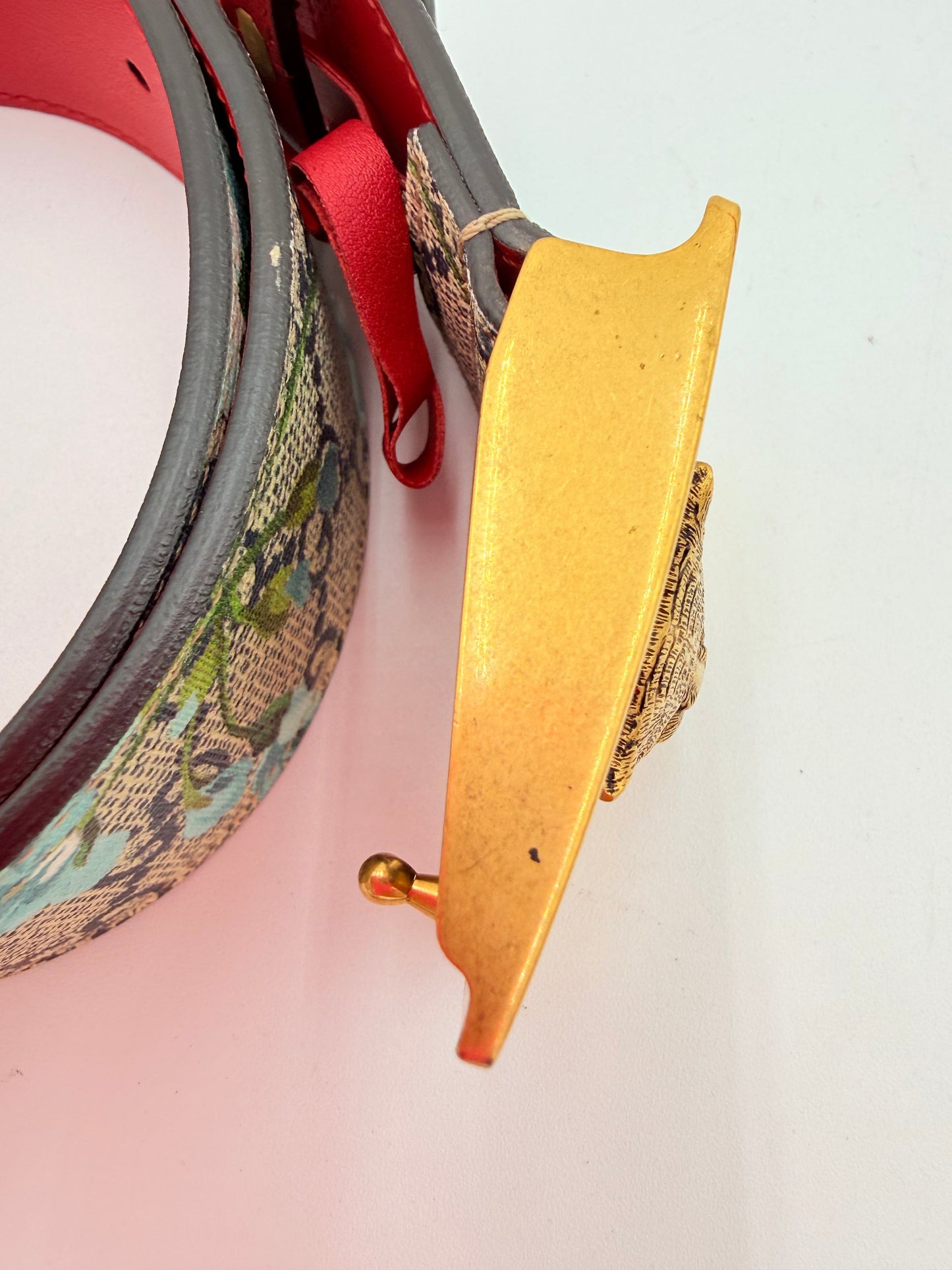 Belt Luxury Designer By Gucci In Blue & Tan, Size:Medium