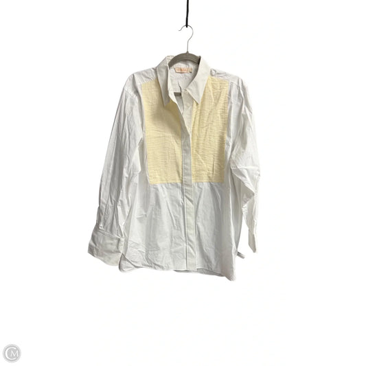 Top Long Sleeve Designer By Tory Burch In White & Yellow, Size: Xl