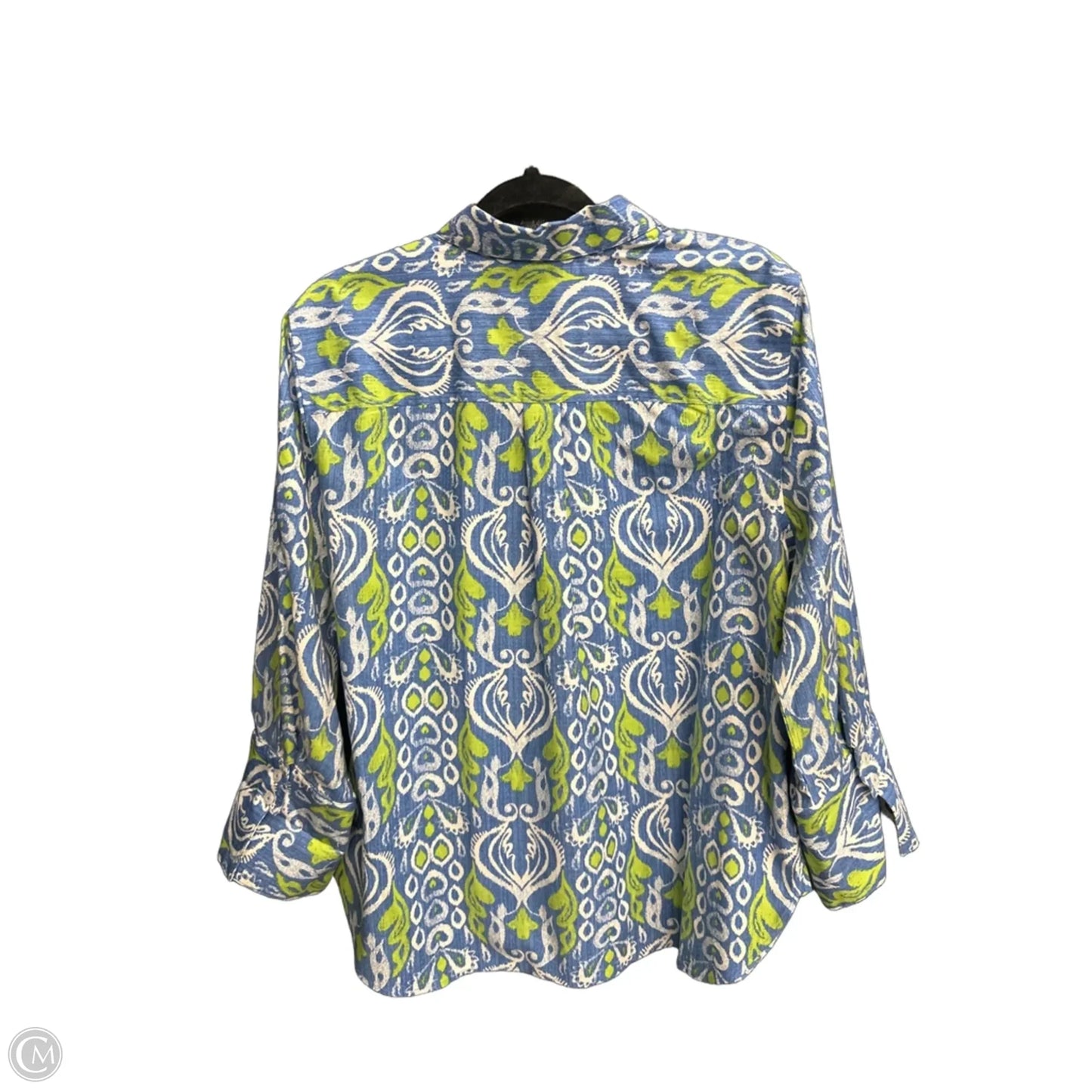 Top 3/4 Sleeve By Chicos In Blue & Green, Size: Xl