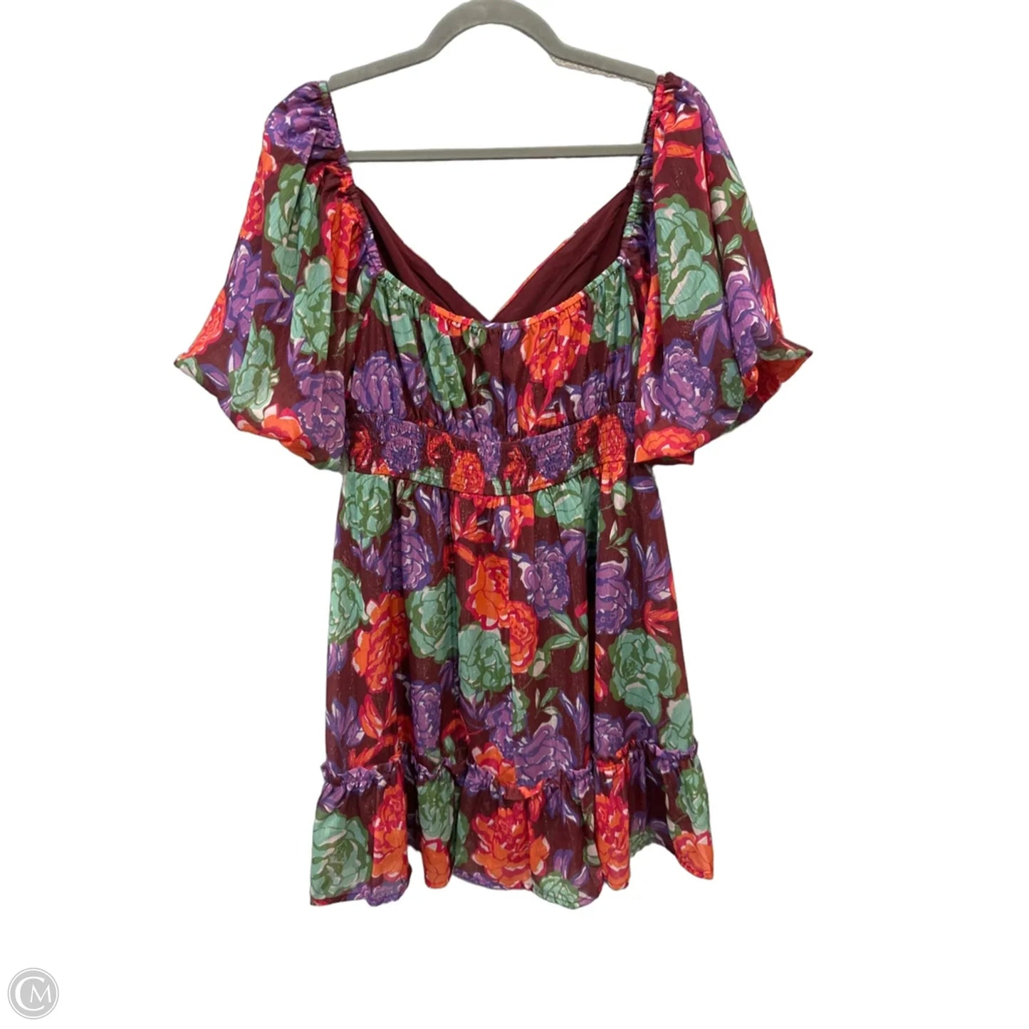 Dress Casual Short By Peach Love Cream California In Floral Print, Size: L