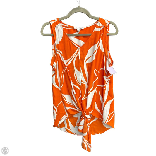 Top Sleeveless By Chicos In Orange & White, Size: M