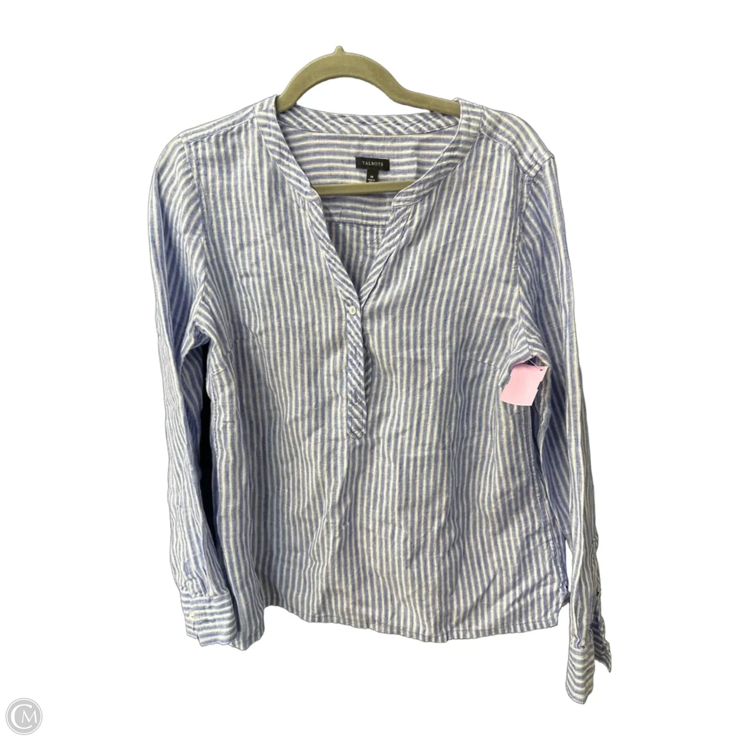 Top Long Sleeve By Talbots In Blue & White, Size: M