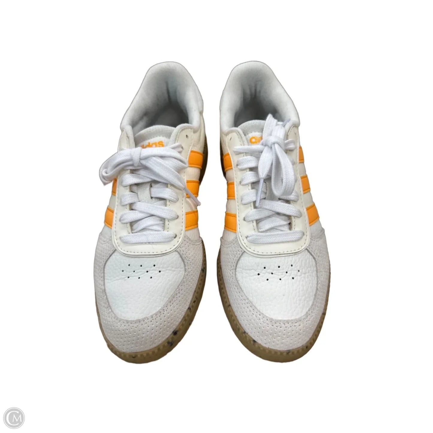 Shoes Sneakers By Adidas In White & Yellow, Size: 6