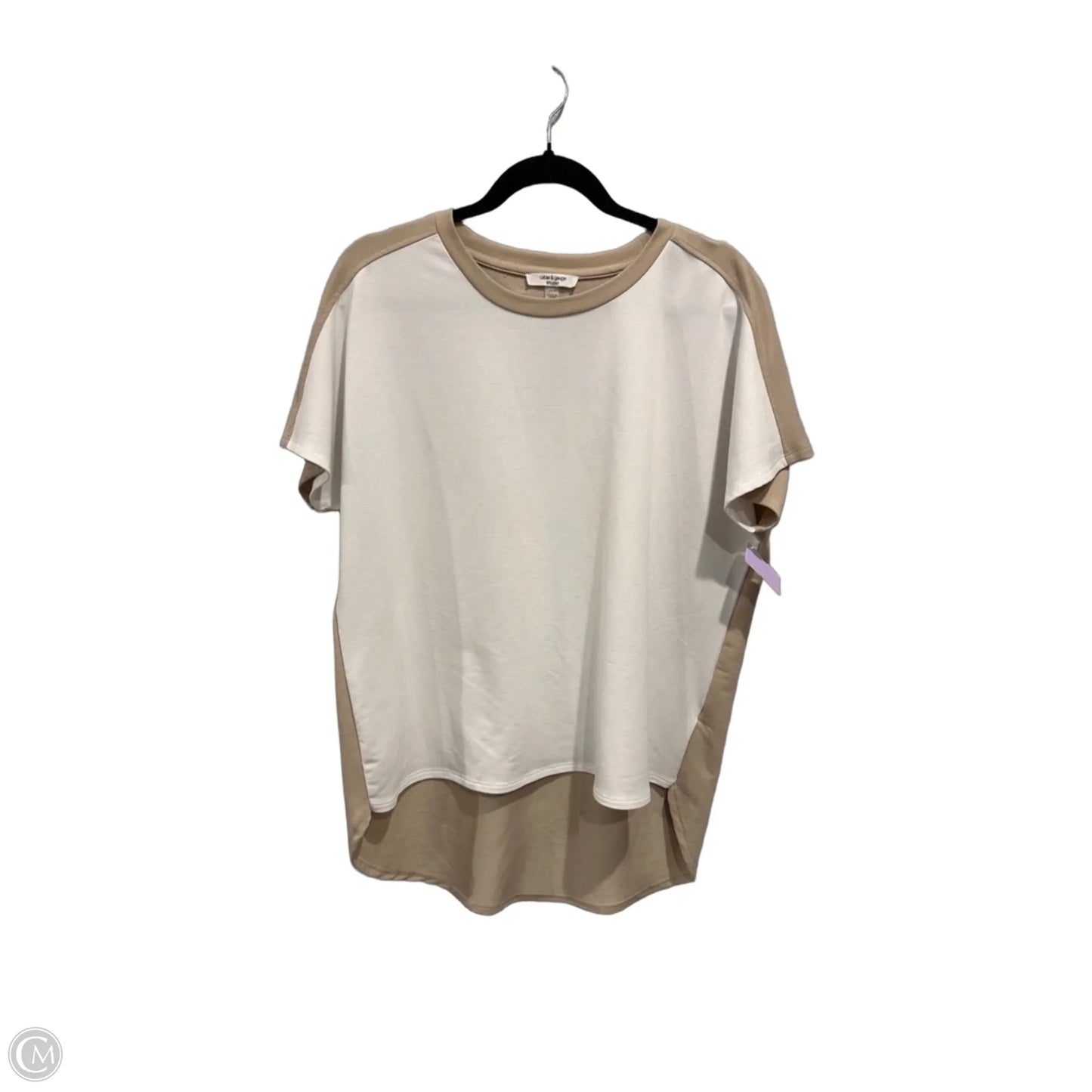 Top Short Sleeve By Cable And Gauge In Tan & White, Size: L
