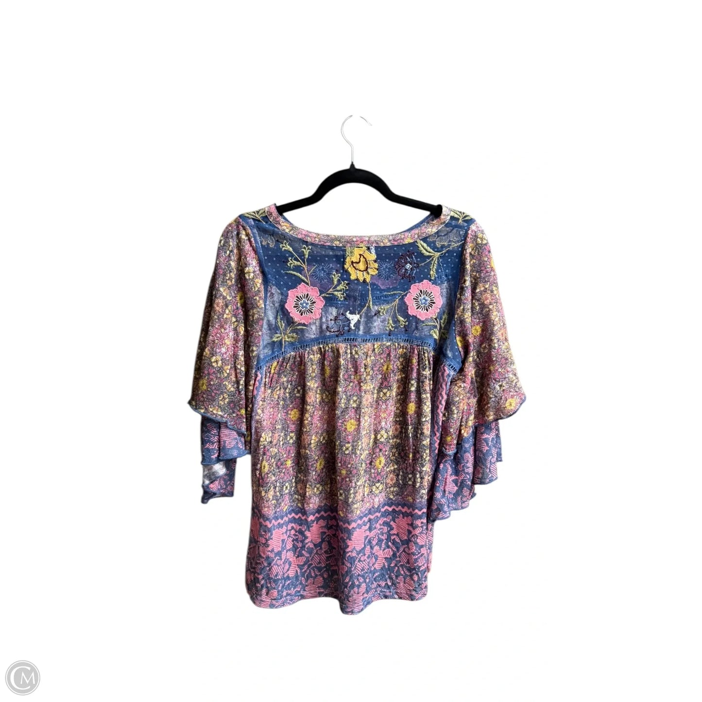 Top Short Sleeve By Anthropologie In Floral Print, Size: M