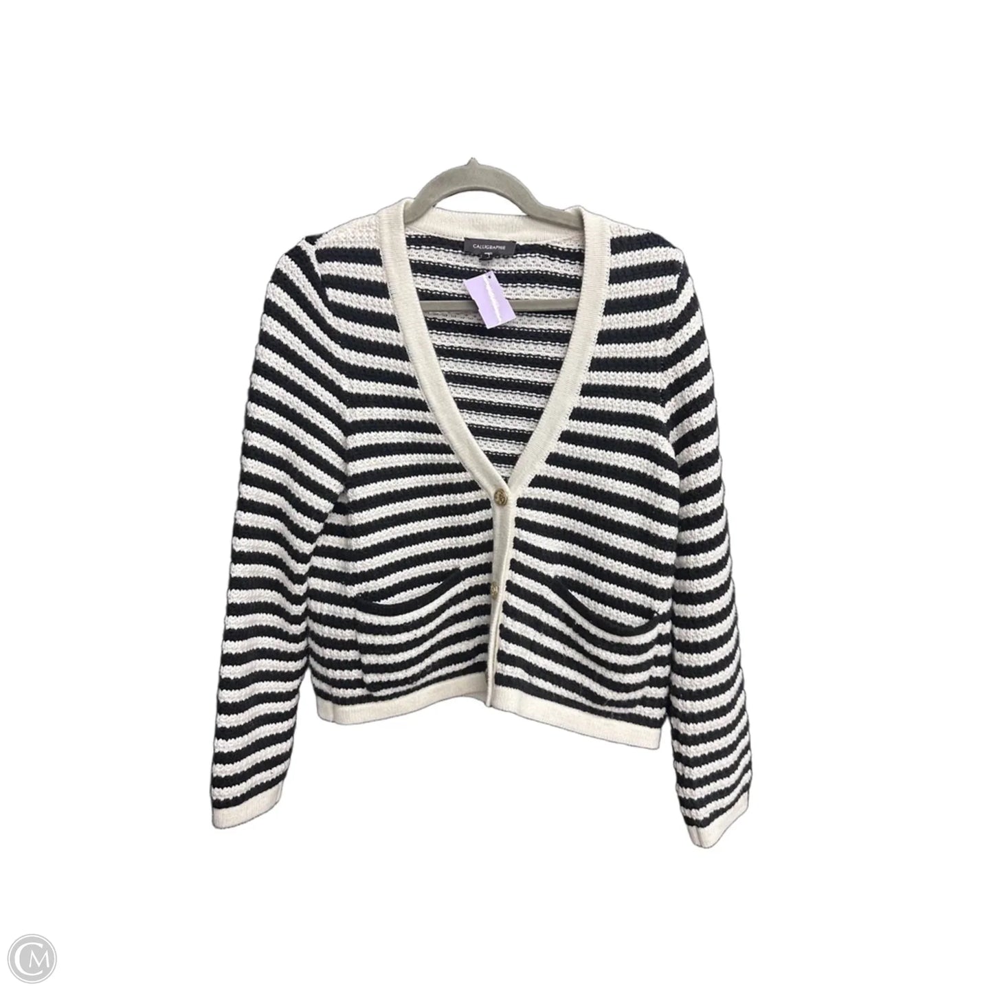 Sweater Cardigan By Calligraphie In Striped Pattern, Size: M