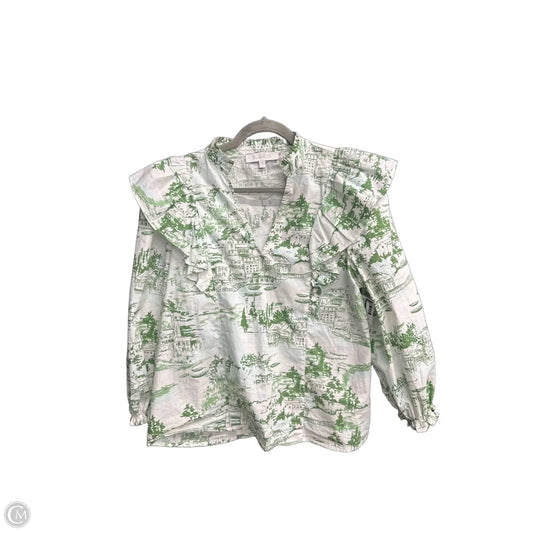 Top Long Sleeve By Sugar Lips In Green & White, Size: M