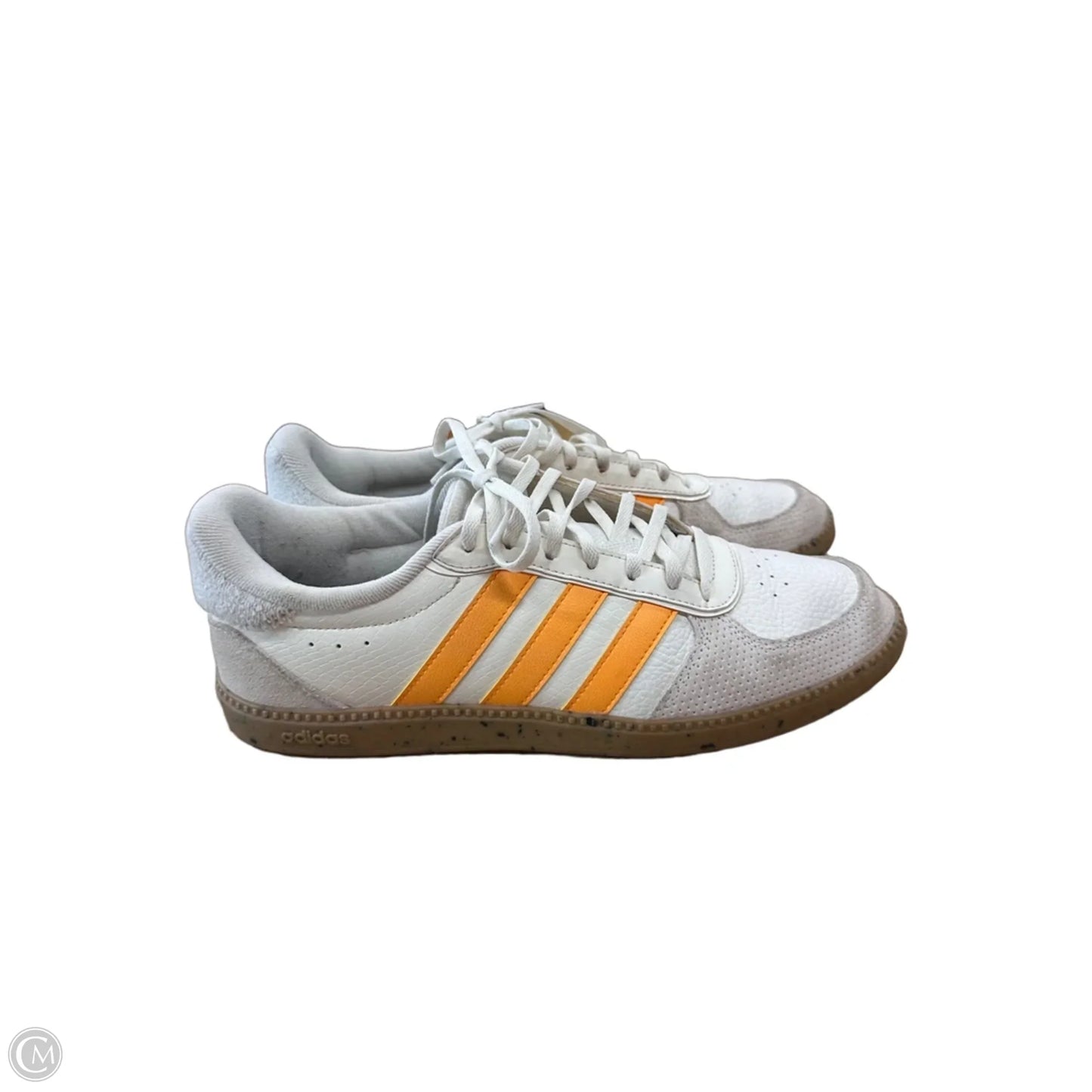 Shoes Athletic By Adidas In White & Yellow, Size: 10