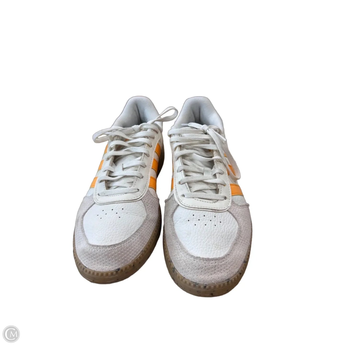 Shoes Athletic By Adidas In White & Yellow, Size: 10