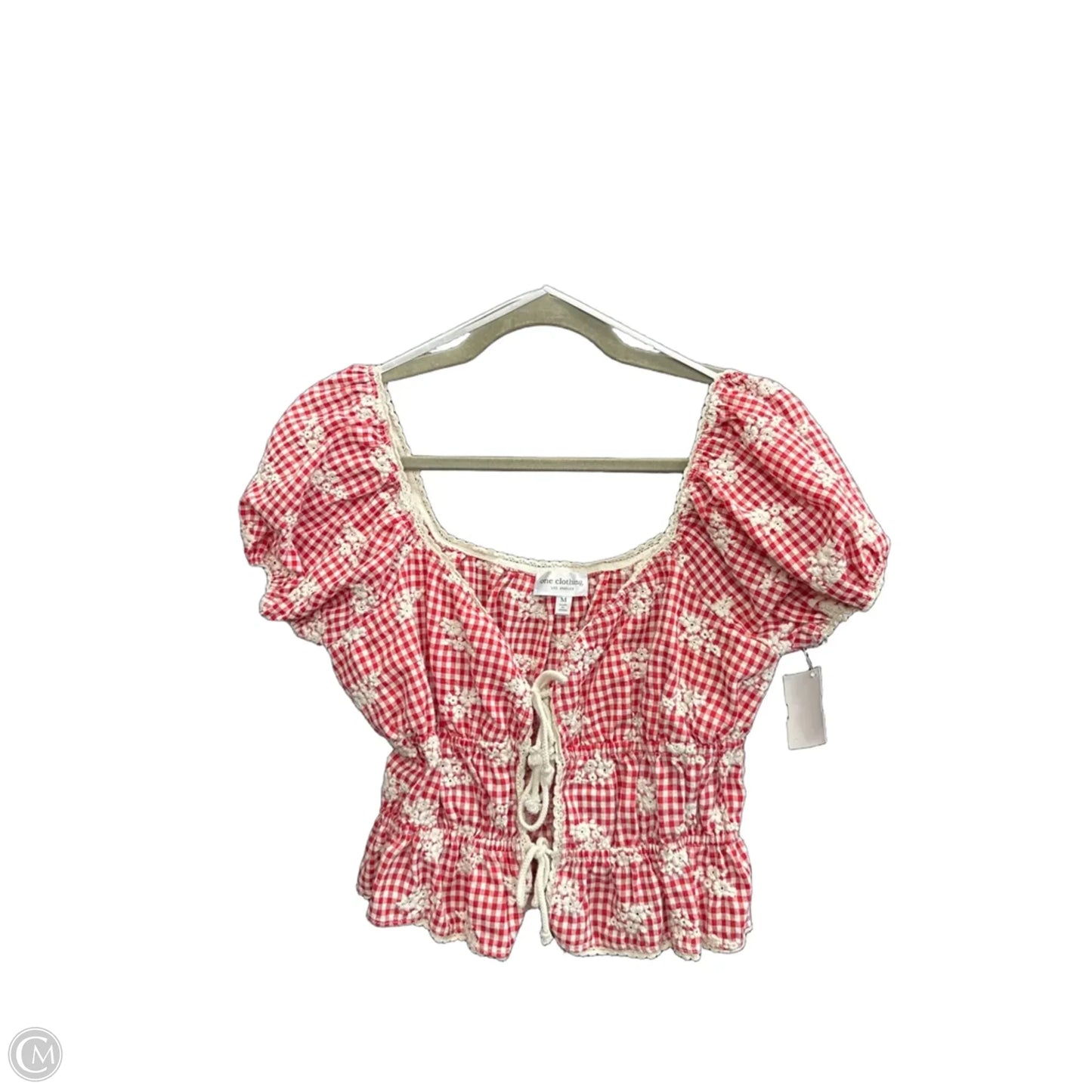 Top Short Sleeve By One Clothing In Checkered Pattern, Size: M