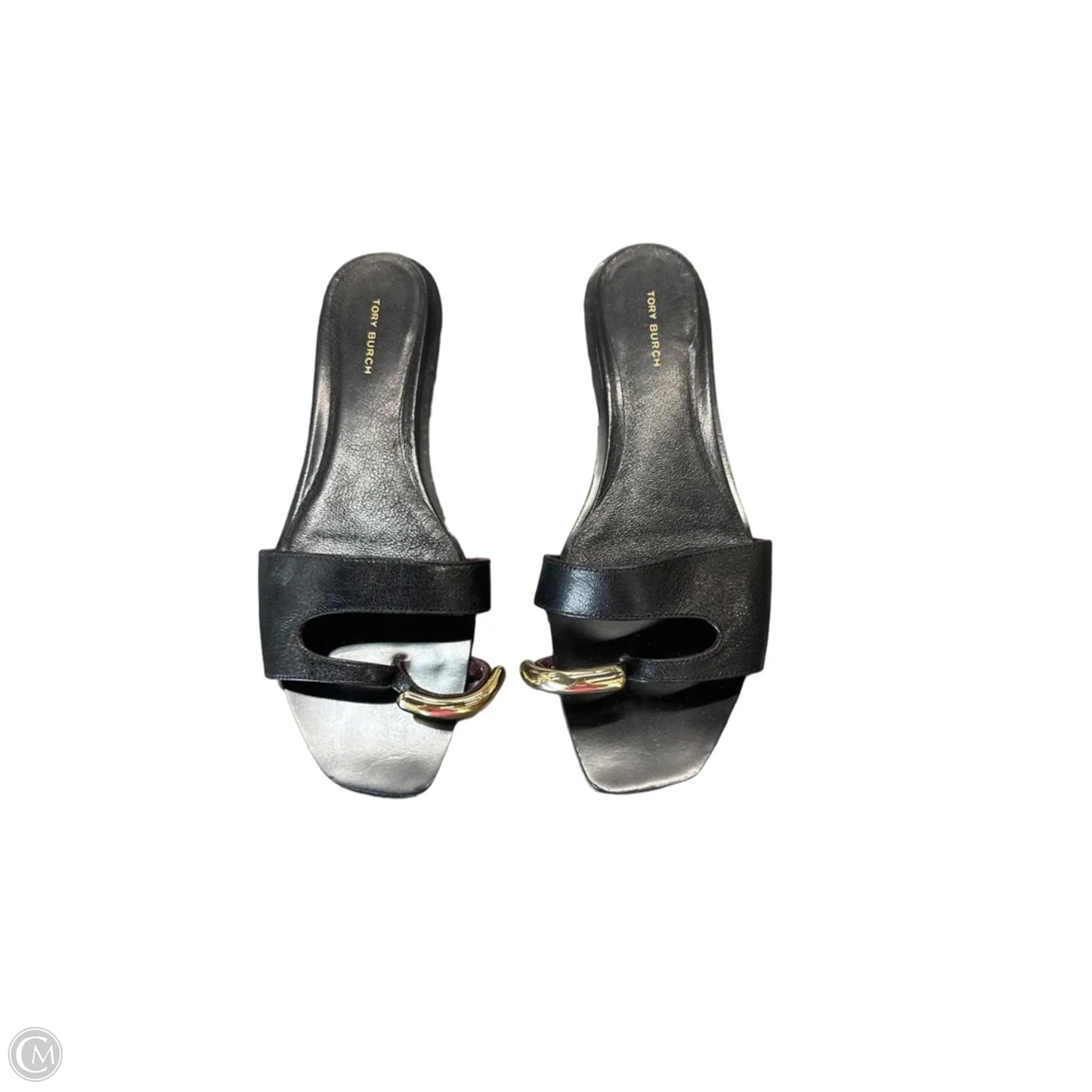 Sandals Designer By Tory Burch In Black & Gold, Size: 9.5