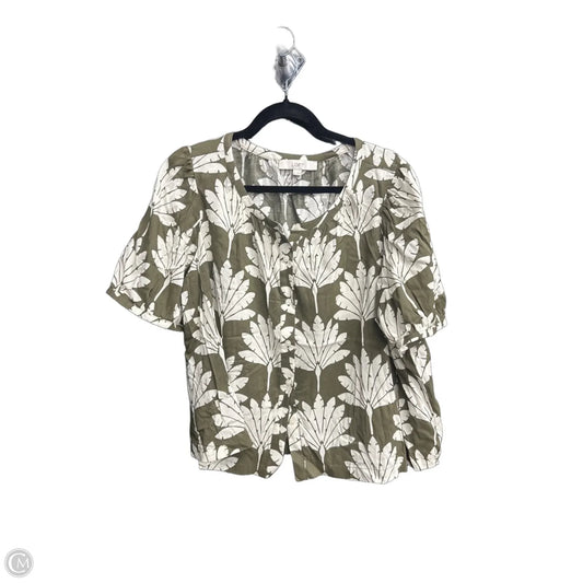 Blouse Short Sleeve By Loft In Green & White, Size: L