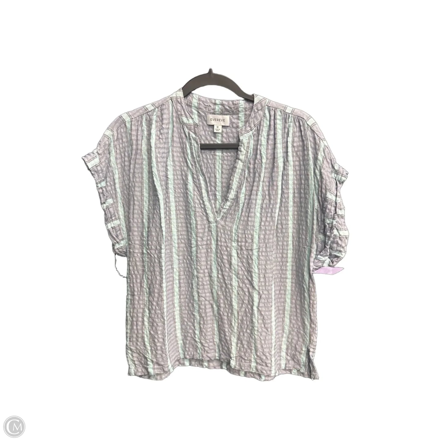 Top Short Sleeve By Evereve In Striped Pattern, Size: M
