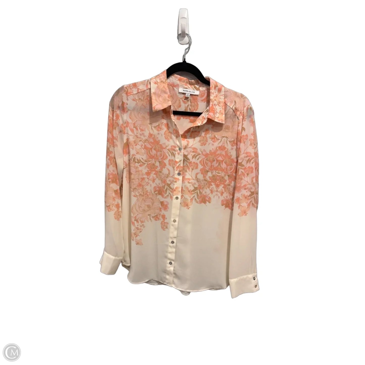 Top Long Sleeve By Rose And Olive In Pink & White, Size: M