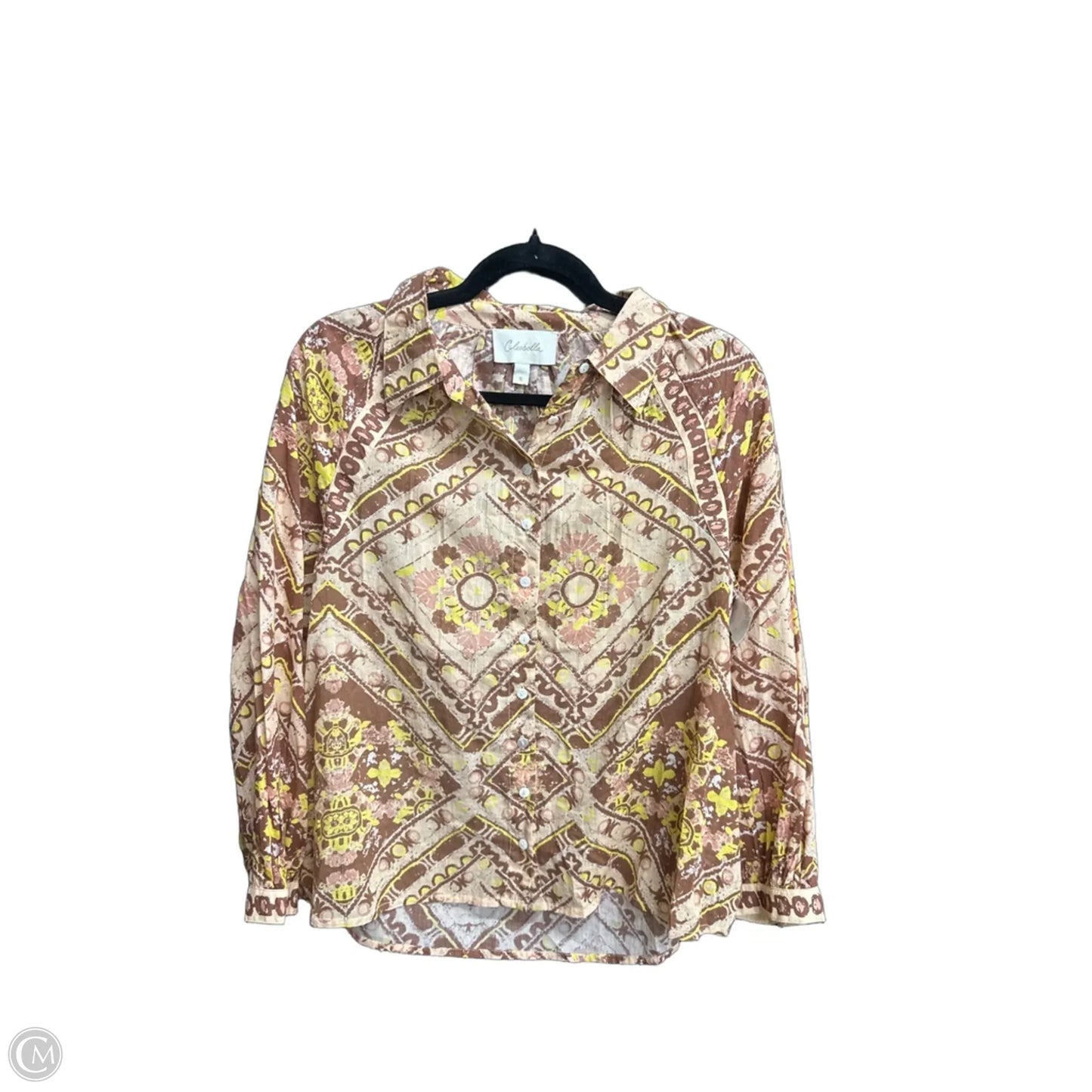 Top Long Sleeve By Cleobella In Brown & Yellow, Size: S