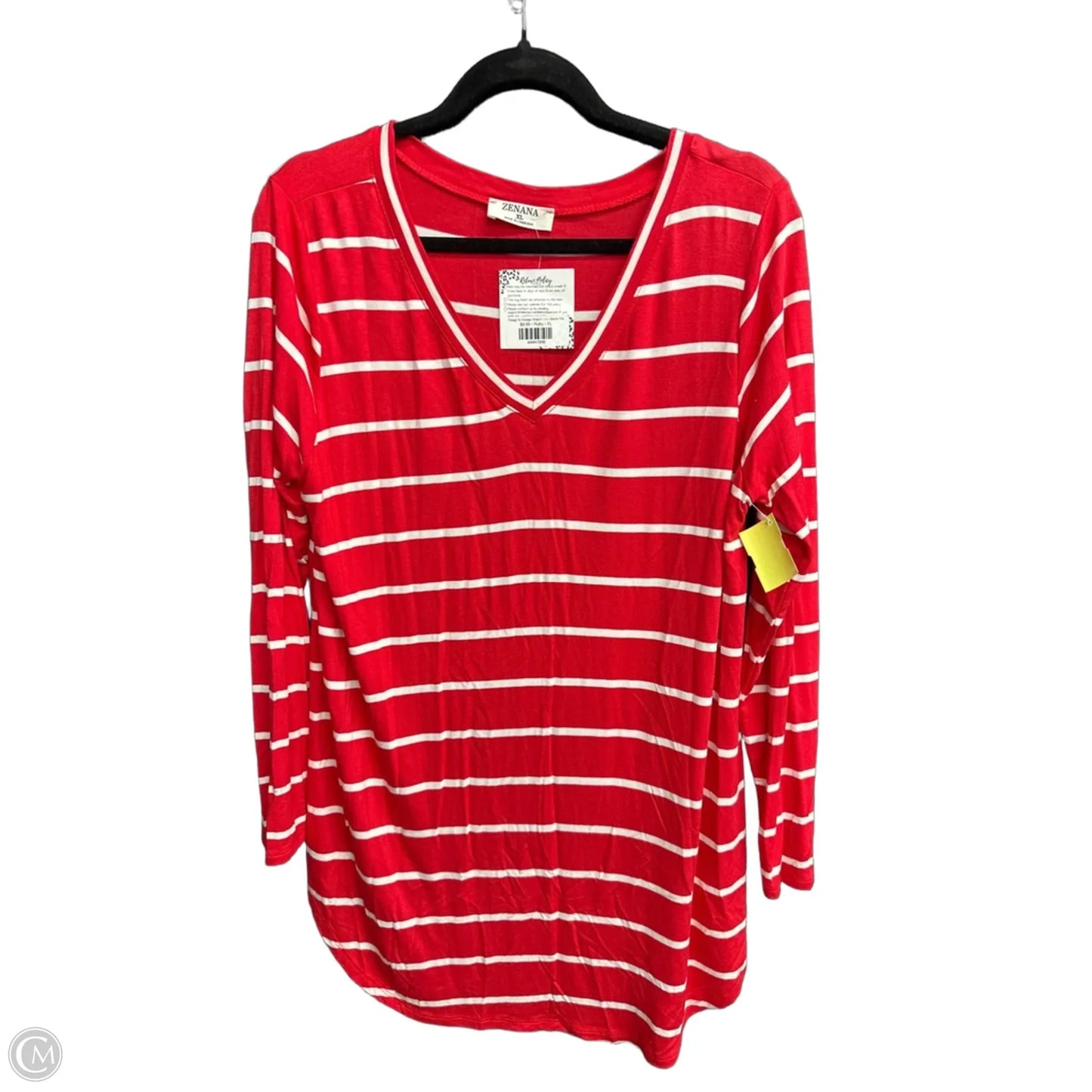 Top Long Sleeve Basic By Zenana In Striped Pattern, Size: Xl