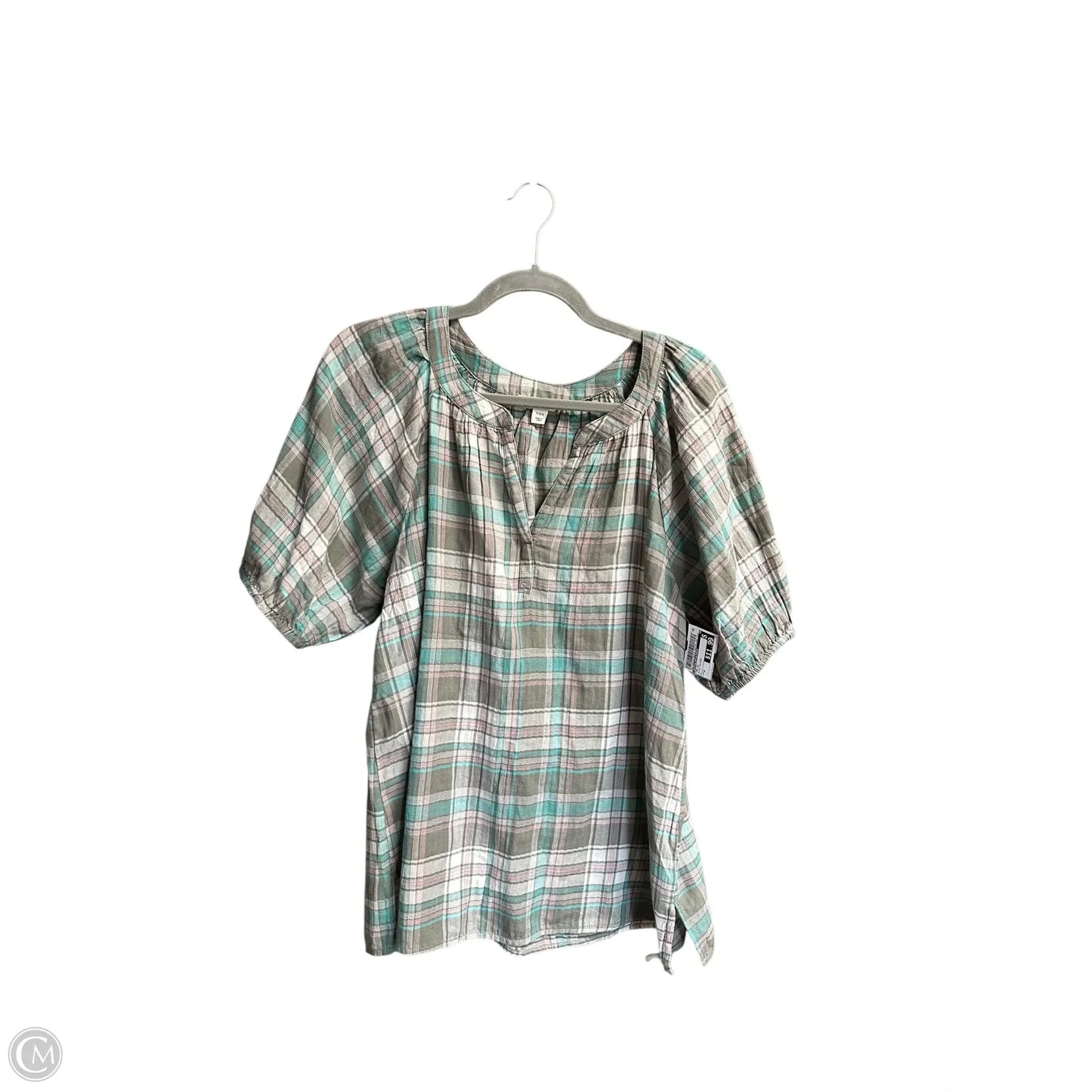 Top Short Sleeve By Beachlunchlounge In Plaid Pattern, Size: M