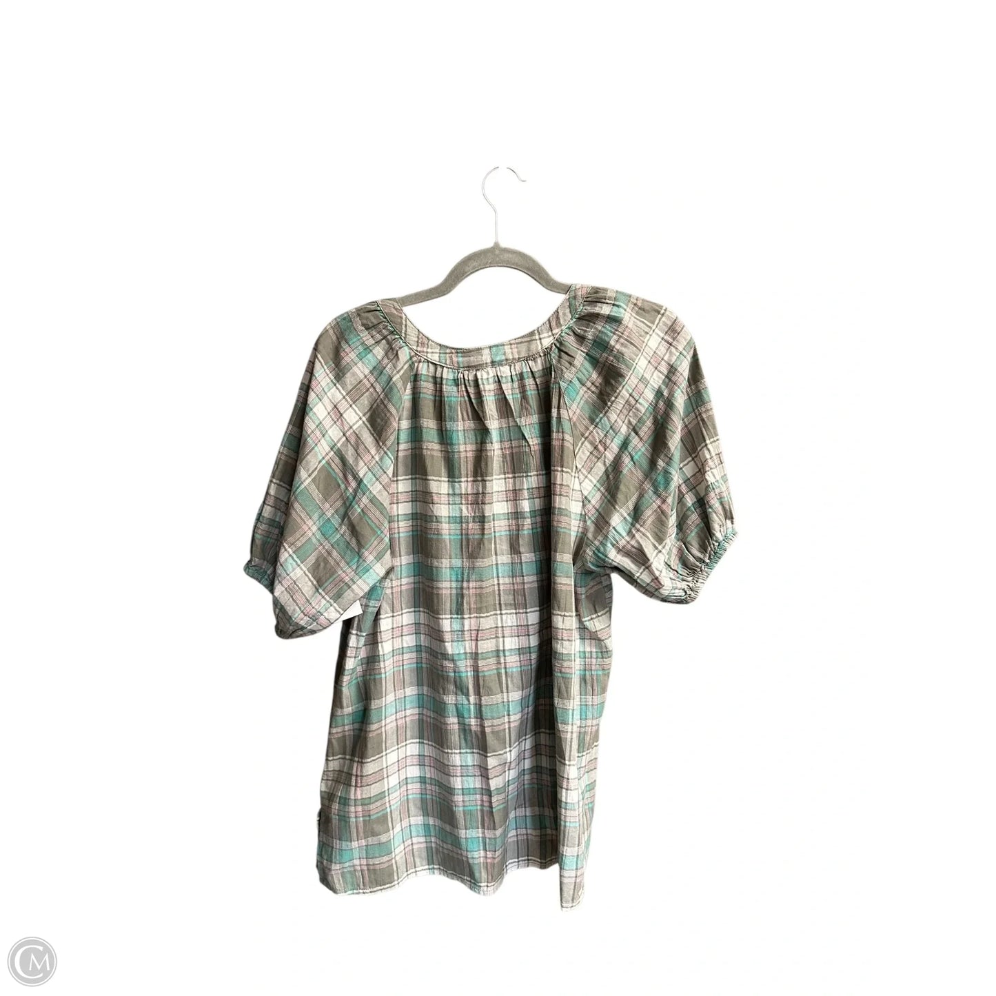 Top Short Sleeve By Beachlunchlounge In Plaid Pattern, Size: M