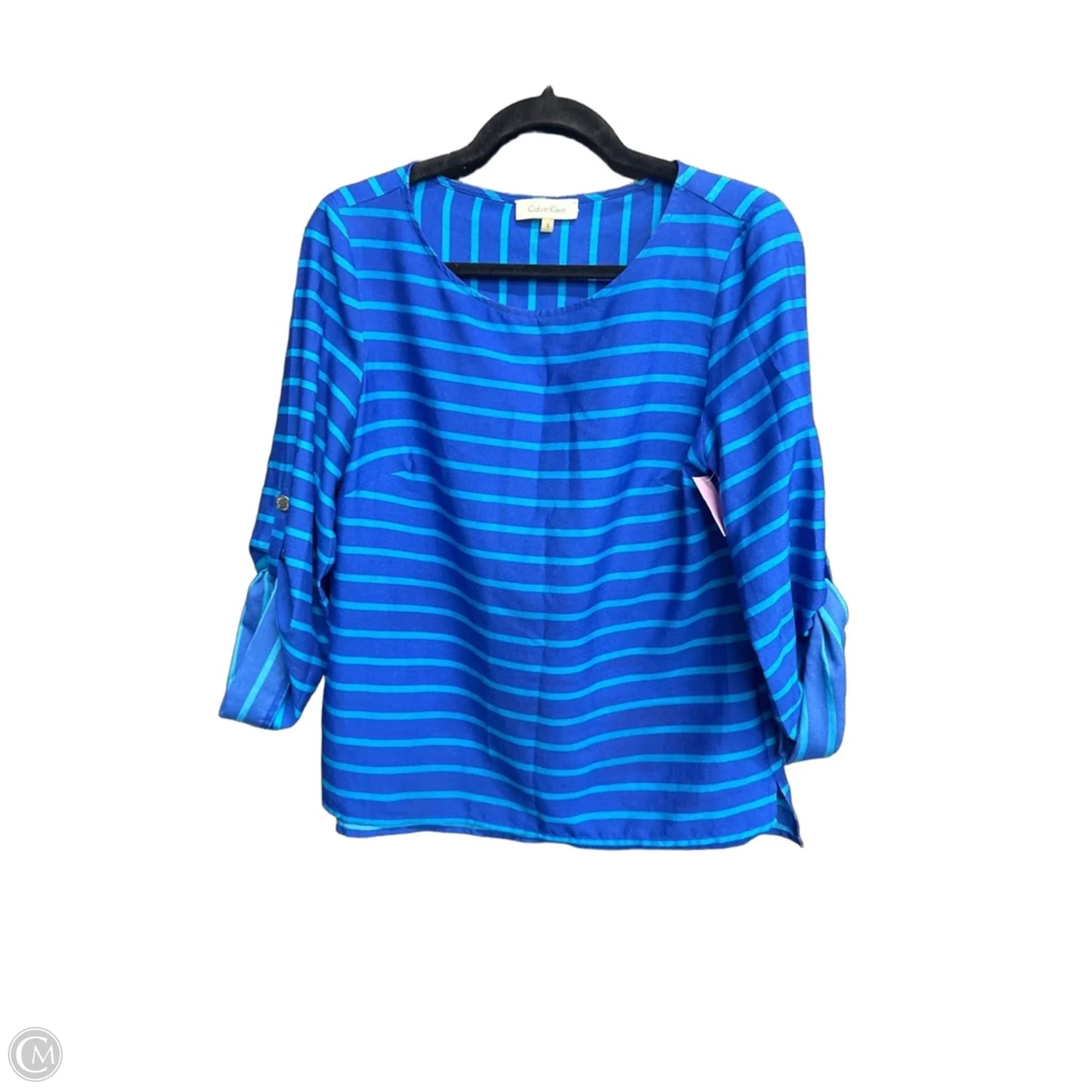 Top Short Sleeve By Calvin Klein In Striped Pattern, Size: S