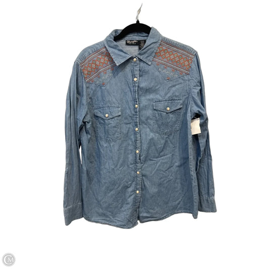 Top Long Sleeve By Wrangler In Blue Denim, Size: Sp