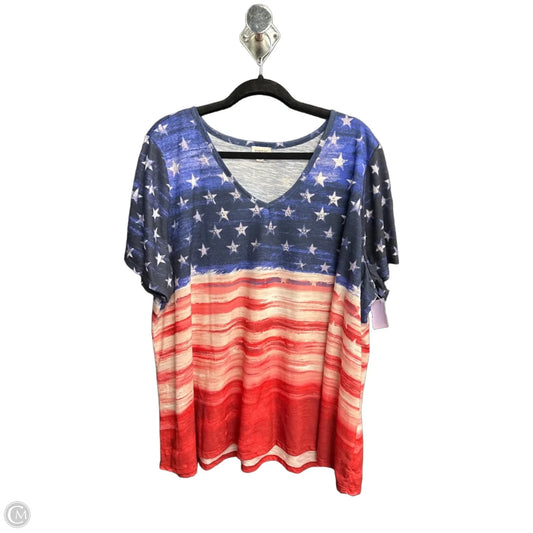 Top Short Sleeve By Avenue In Blue Red & White, Size: 4x