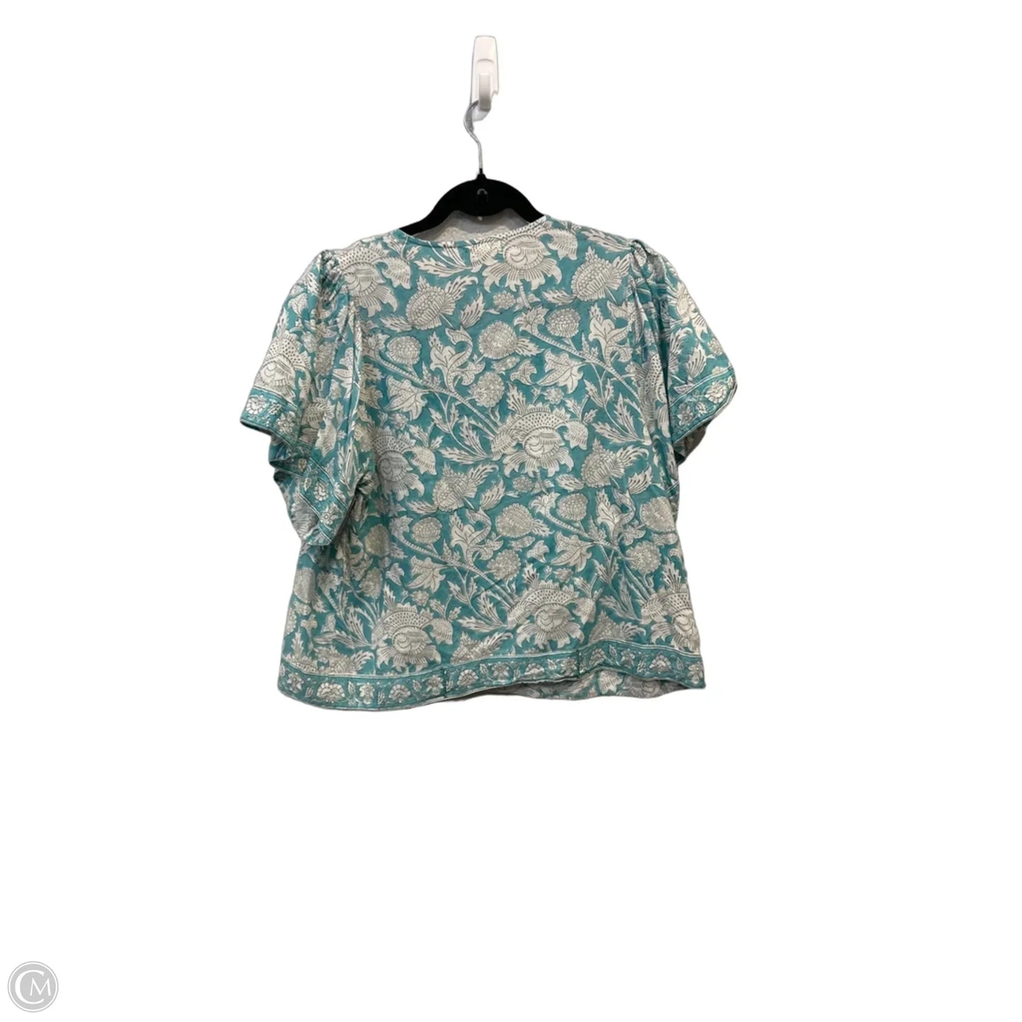 Blouse Short Sleeve By Clothes Mentor In Blue & White, Size: M