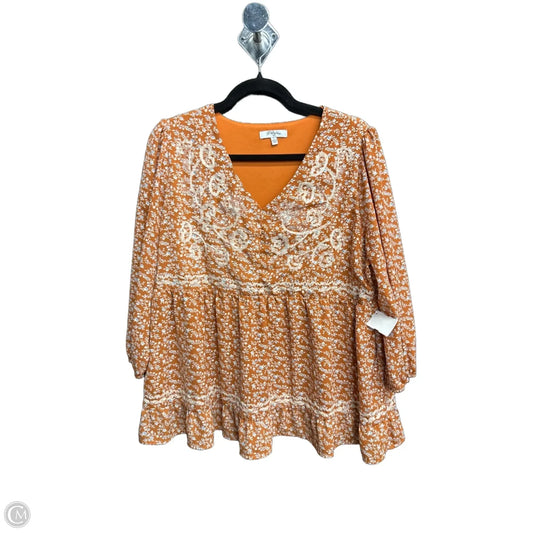 Blouse 3/4 Sleeve By Polagram In Orange, Size: L