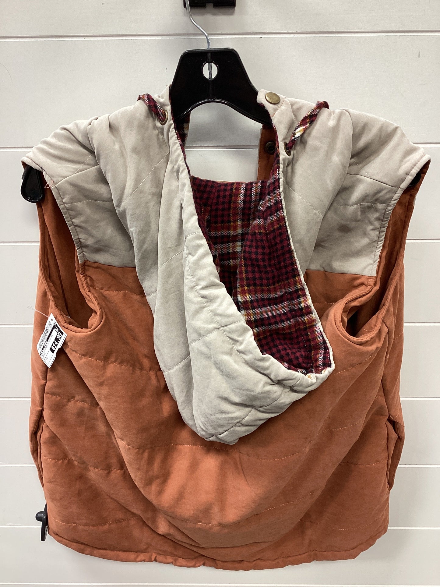 Vest Puffer & Quilted By Hem & Thread In Orange, Size:S