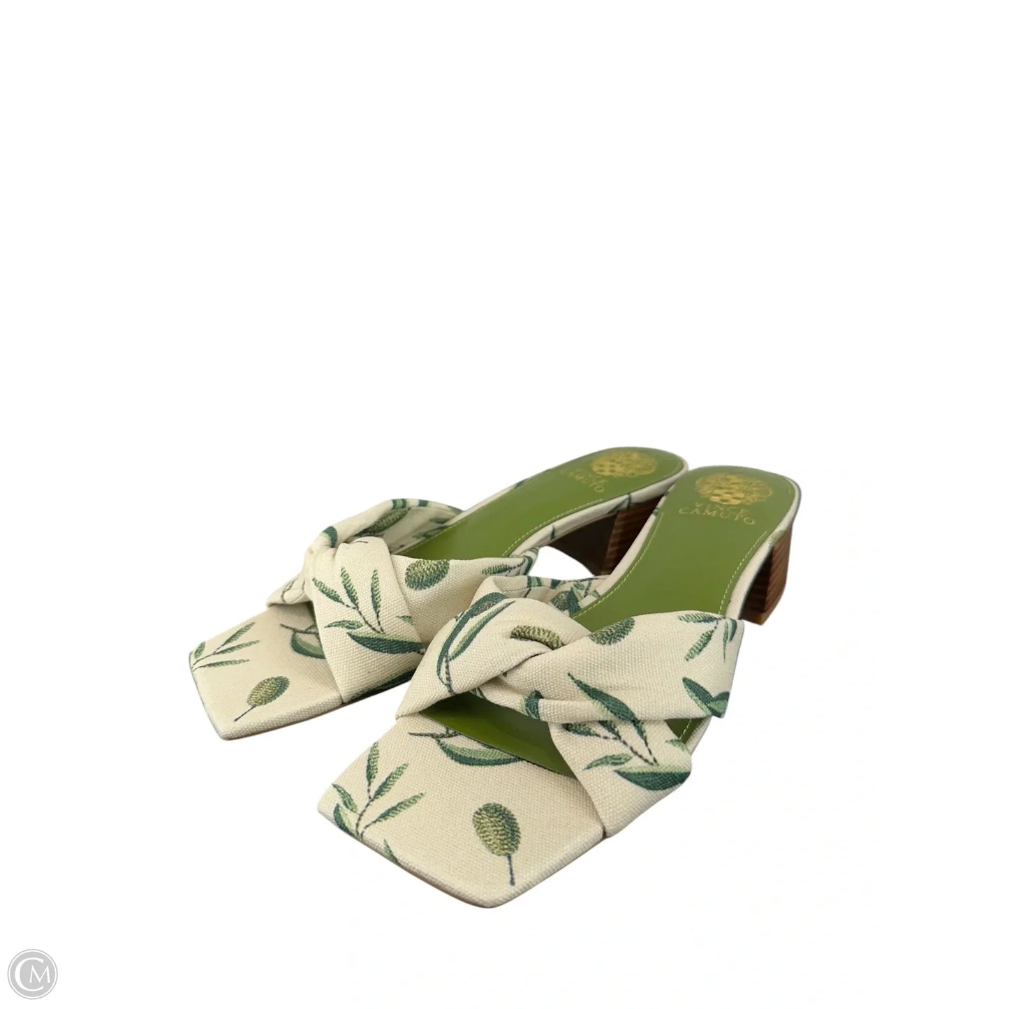 Sandals Heels Block By Vince Camuto In Cream & Green, Size: 10
