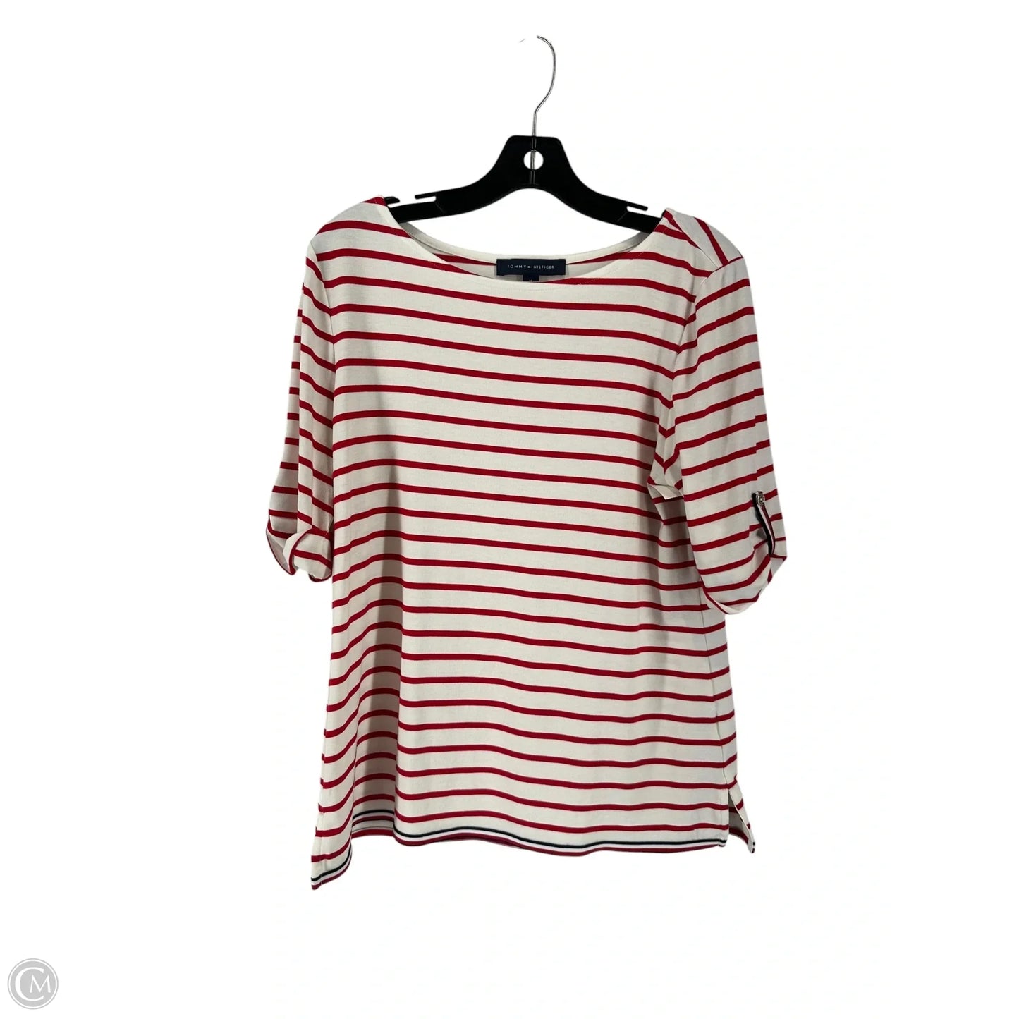 Top Short Sleeve By Tommy Hilfiger In Red & White, Size: M