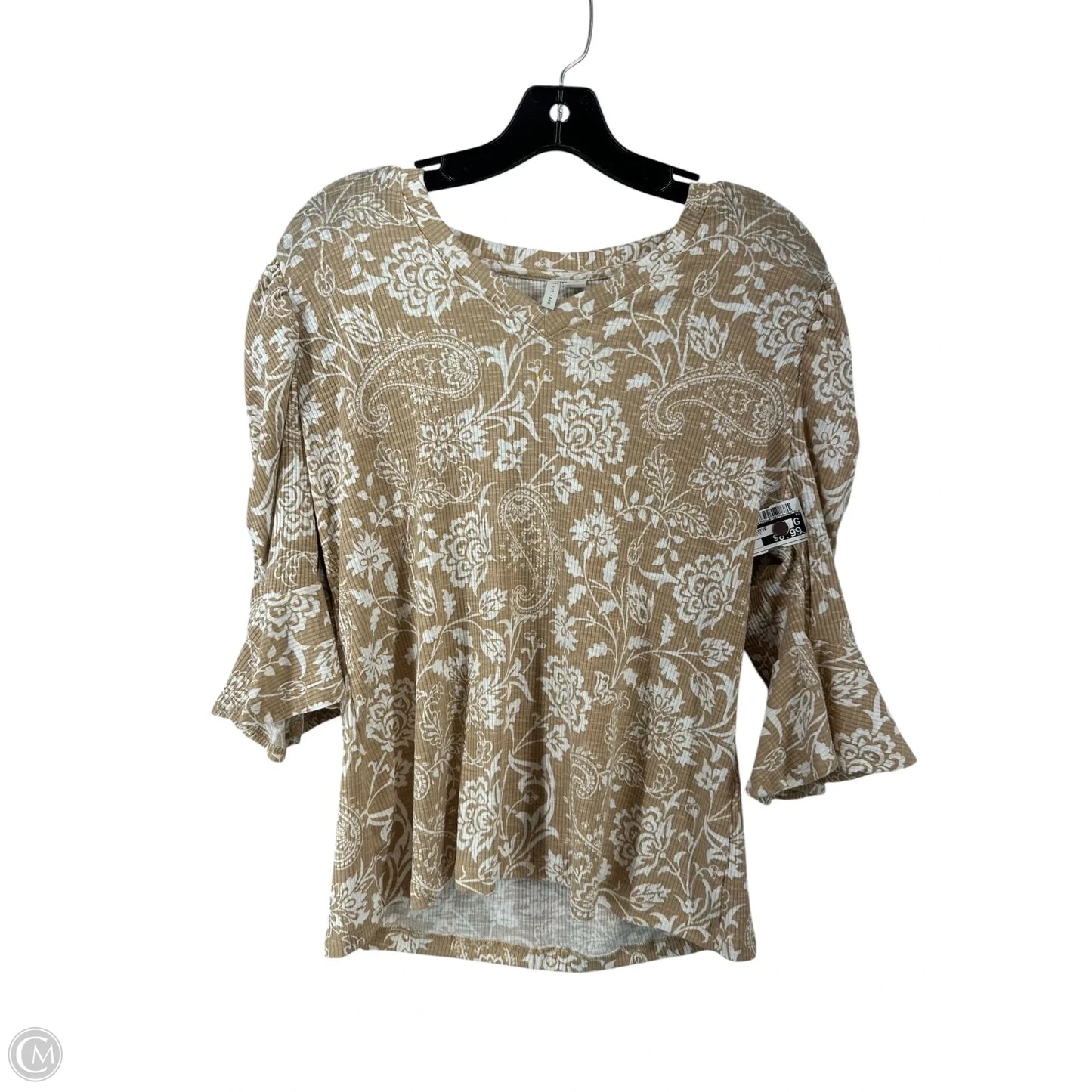 Top 3/4 Sleeve By Cato In Brown & White, Size: M