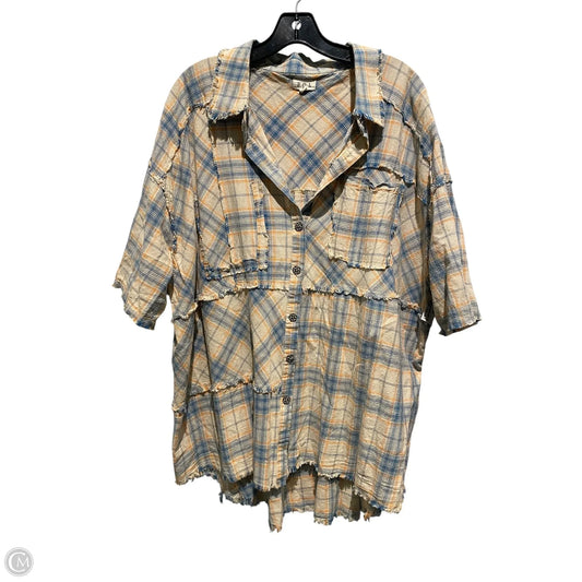 Top Short Sleeve By Pol In Plaid Pattern, Size: L