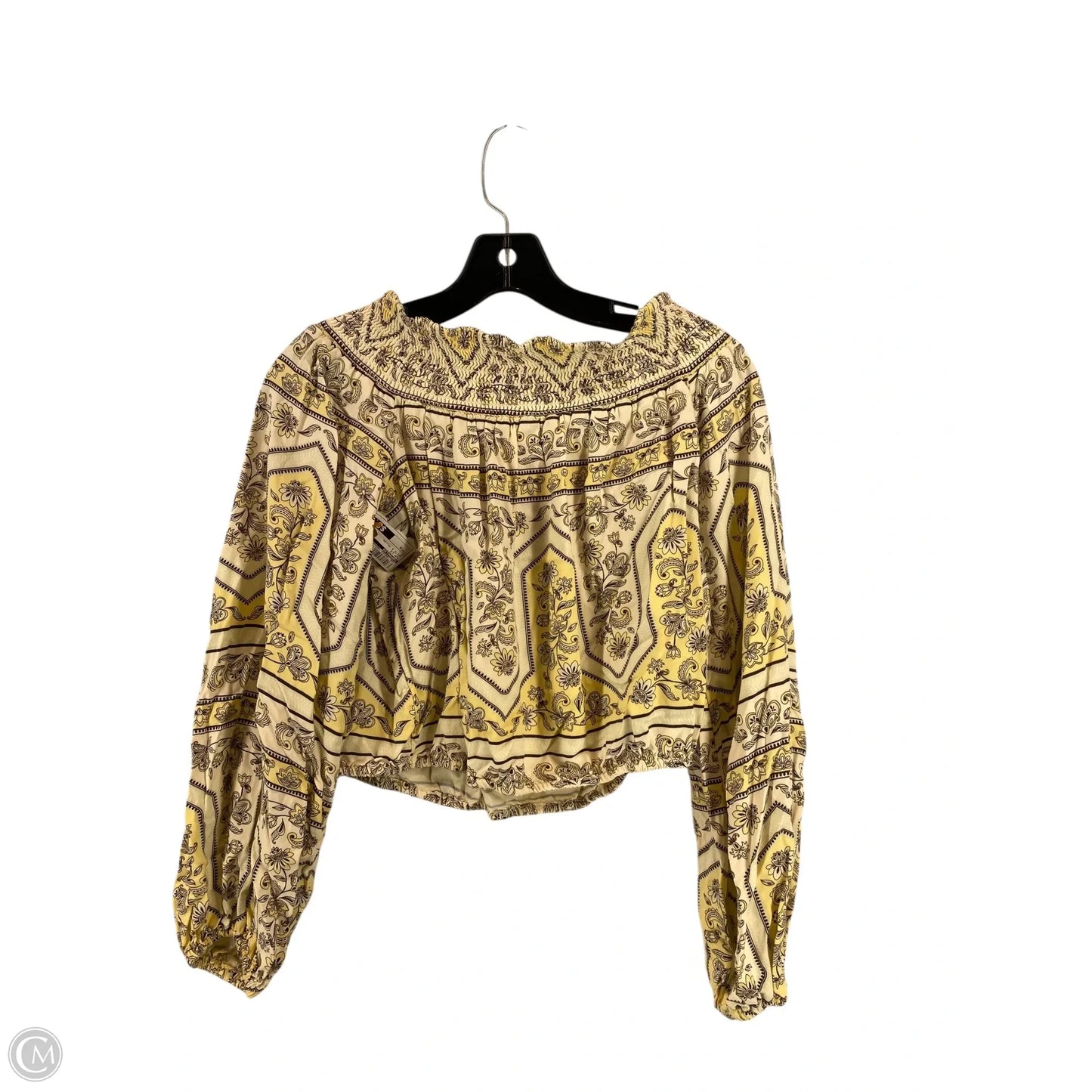 Top Long Sleeve By Wrangler In White & Yellow, Size: M