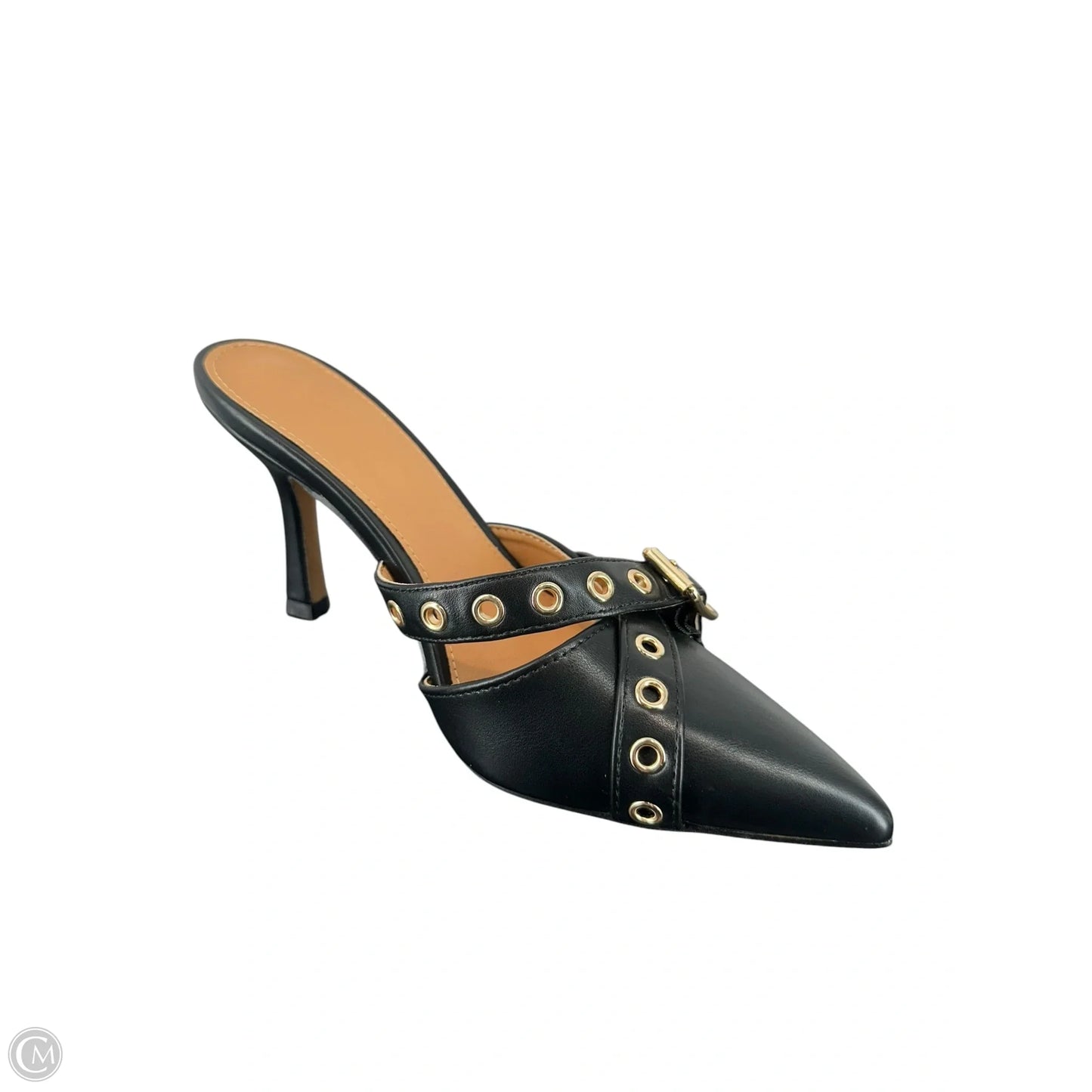 Sandals Heels Kitten By Clothes Mentor In Black & Gold, Size: 6