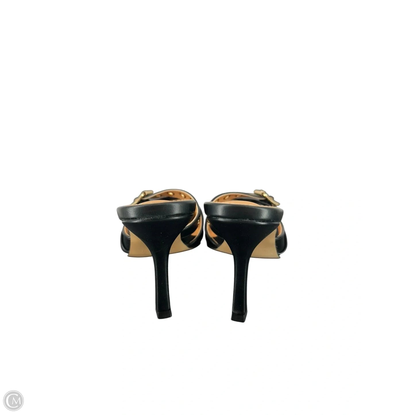Sandals Heels Kitten By Clothes Mentor In Black & Gold, Size: 6