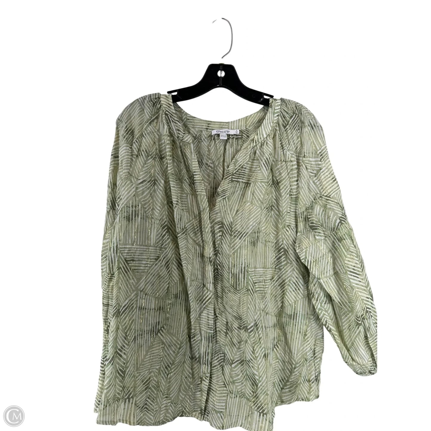 Top 3/4 Sleeve By Chicos In Green, Size: M