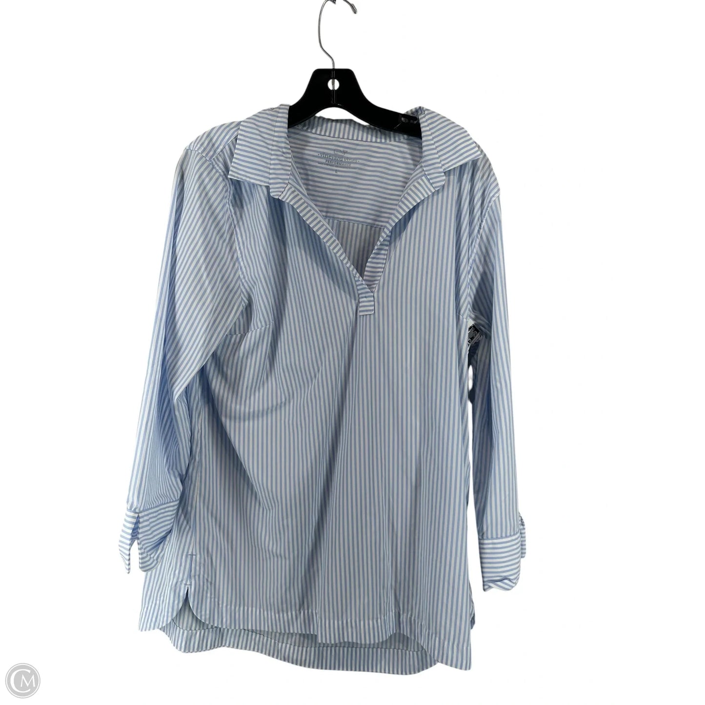 Top Long Sleeve By Vineyard Vines In Blue & White, Size: L