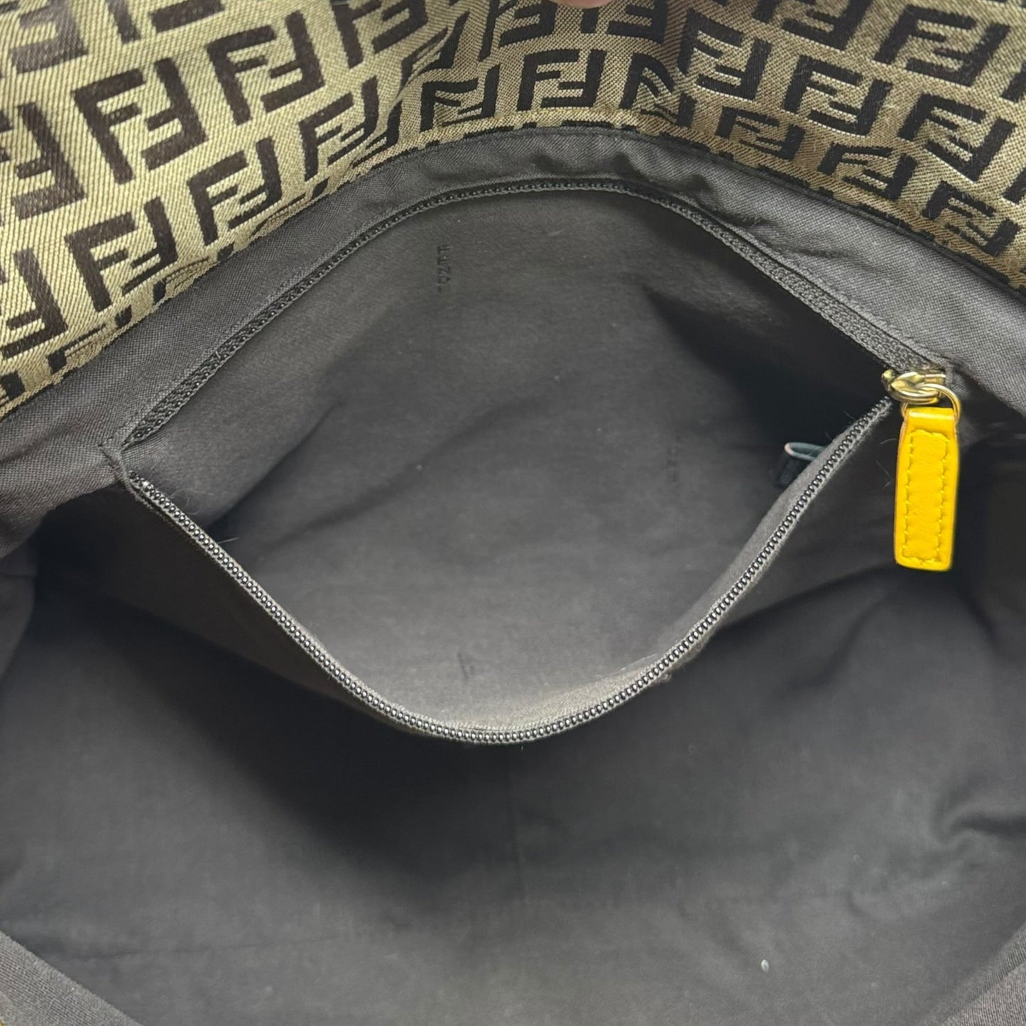 Zucchino Leather Trim Canvas Handbag Luxury Designer By Fendi, Size: Medium