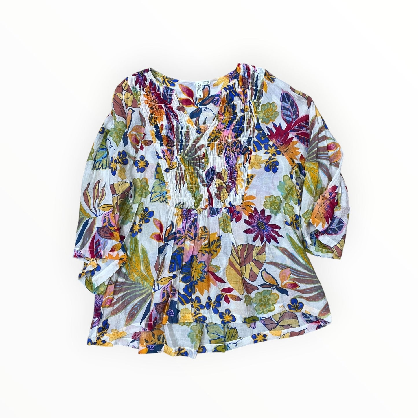 Top 3/4 Sleeve By Ethyl In Cream & Pink, Size:M